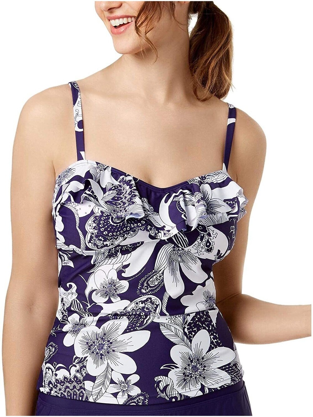 Island Escape Womens Spring Time Shore Printed Ruffled Tankini Top Size 6